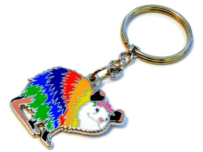 Metalen sleutelhanger regenboog muis