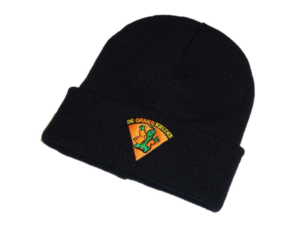 Zwarte geborduurde beanie